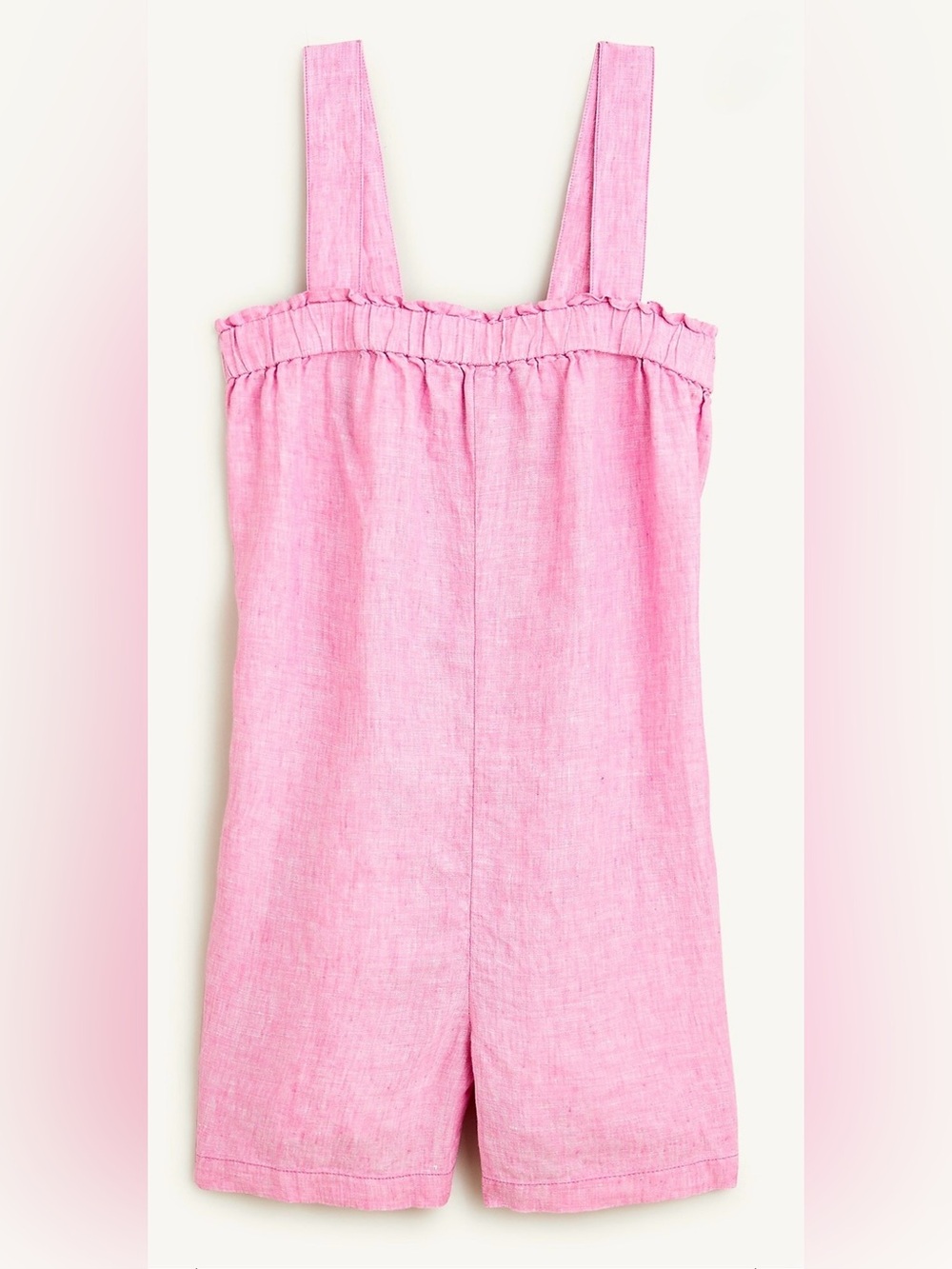 J. Crew Pink Linen Sleeveless Romper with Ruffle Trim and adjustable straps